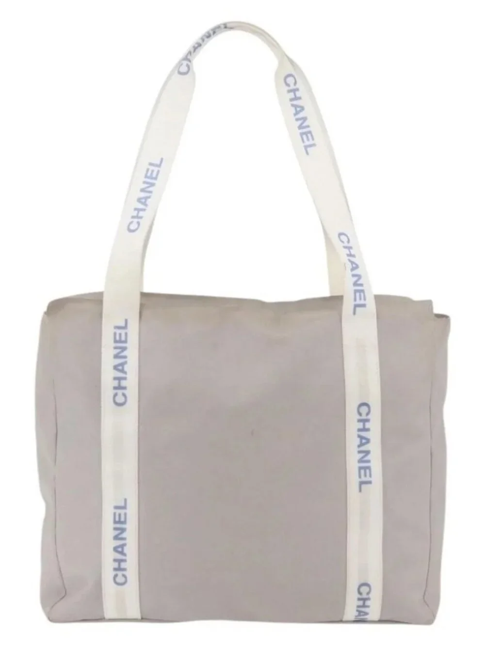 CHANEL Tote Bag Canvas Gray Silver CC Auth BA12334